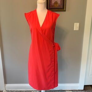 Nautical Office Wear wrap around midi coral dress,Size Medium